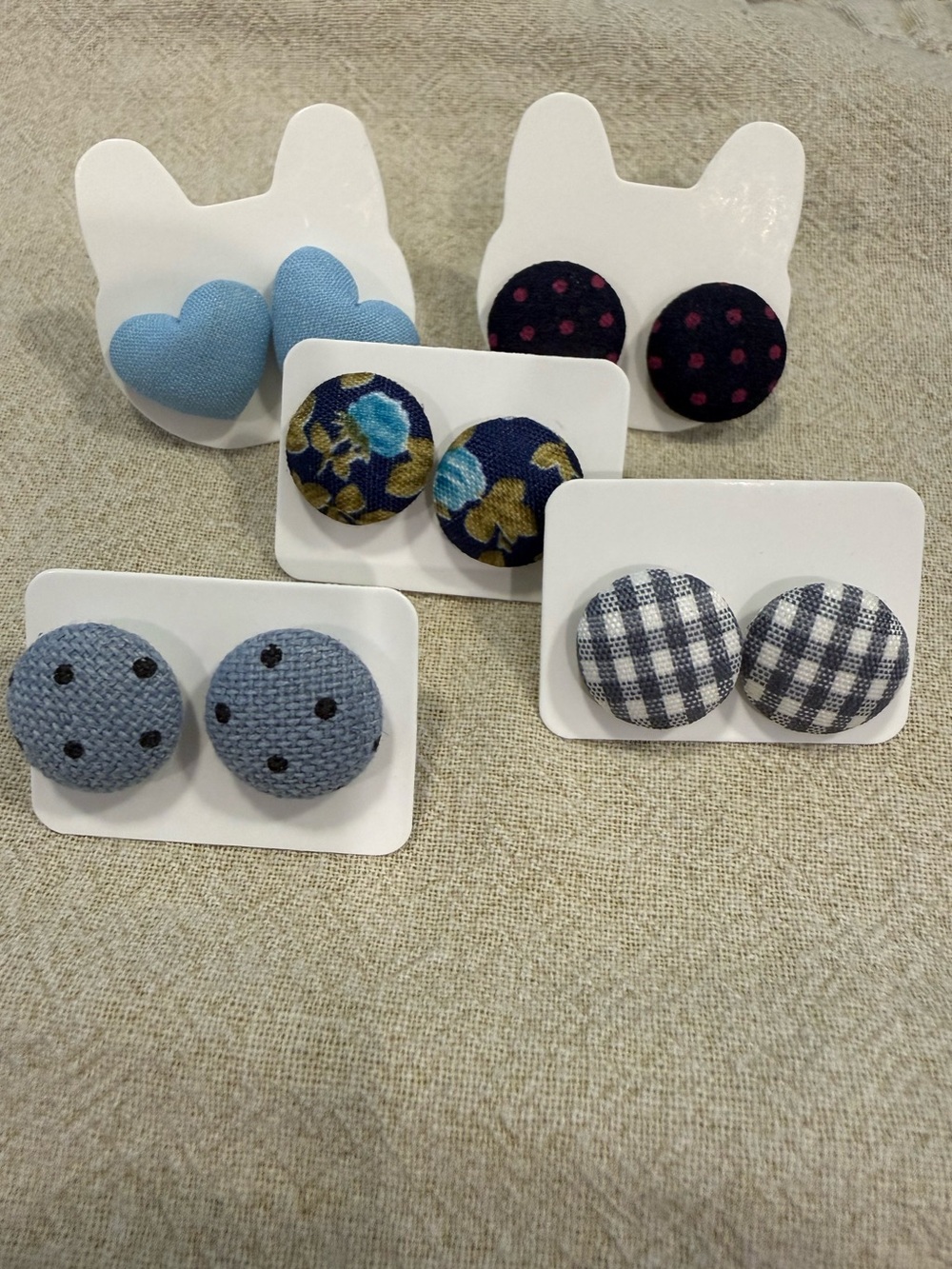 Preppy blue polka dot checkered plaid floral dot earring set of five